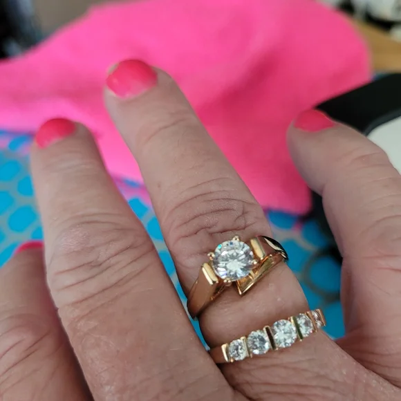 Bridal set 14k solid gold diamonique rings Nwot - Picture 13 of 17